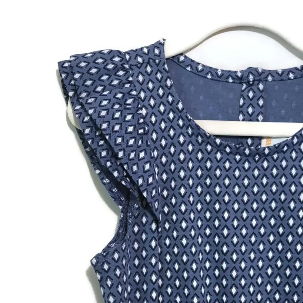 Gymboree Blue White Romper Diamond Print Short Sleeve Cotton Blend Girls Size 6